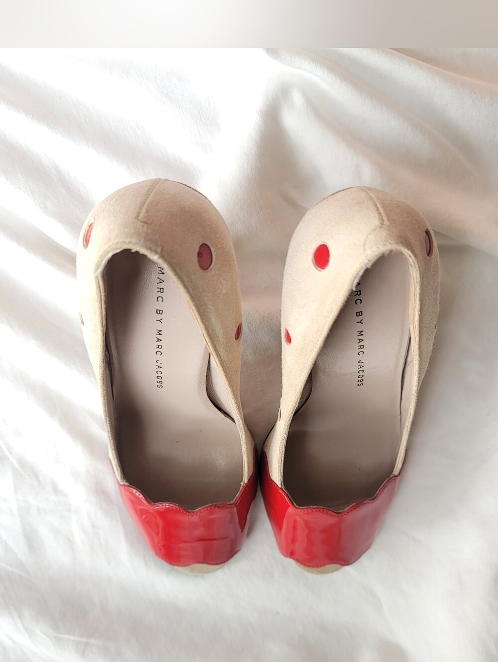 Marc by Marc Jacobs Beige Suede Heels with Red Polka Dots - Picture 13 of 13